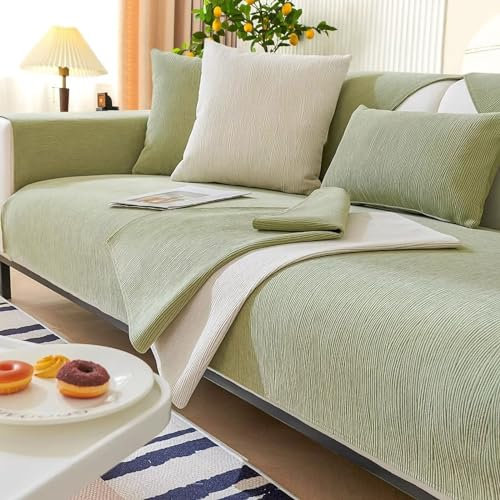 Gluhbirnen Sofa Überwurfdecke, Sofa Überzug, Sofadecken für Sitzfläche rutschfest, Überwurfdecken für Sofa, Fischgrätenstruktur, Hund Katze Sofa Überwurf Sofaschutz, Matcha Grün C, 70 * 180CM
