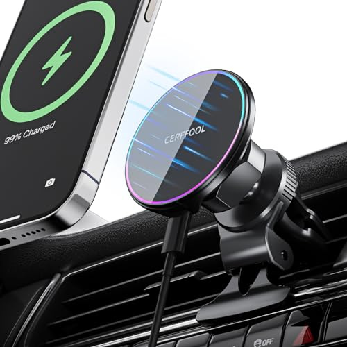 CERFFOOL 15W Wireless Car Phone Holder Charger for iPhone 17/16/15/14/13/12 Series for Samsung Xiaomi OnePlus HUAWEI for Magsafe Magnetic Wireless Charger Air Vent Car Mount 360° Rotation