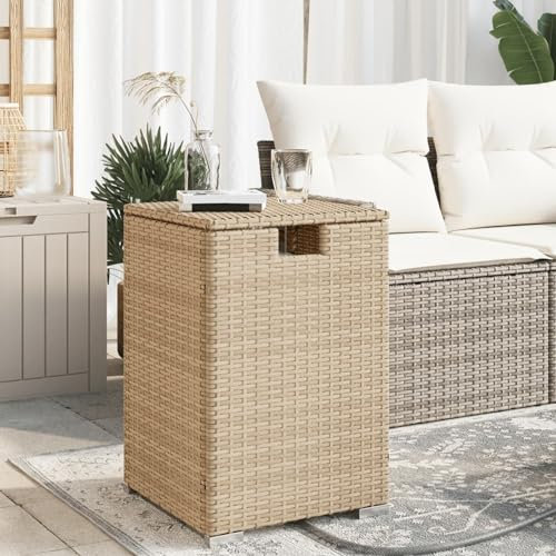 LAPOOH Table avec couvercle pour bouteille de propane rotin beige 40 x 40 x 60 cm, table de jardin extérieur, table de terrasse et de jardin, table d'appoint de jardin - 366297