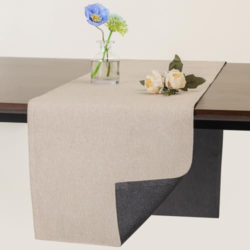 Banchif Tischläufer Abwaschbar Leinen tischläufer Anti-RutschStilvoll Beidseitig und dennoch Pflegeleicht Tischdeko für Esszimmer Party Urlaub Dekoration (Grau-Beige, 30 x 240 cm)