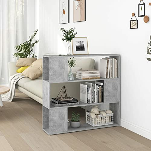 Homgoday Bücherschrank Raumteiler Beton Grau 100x24x94cm Bücherregal Lagerregal Standdisplay Lagerregal Regal Regal für Wohnzimmer Home Office Möbel Bücherregal Möbel