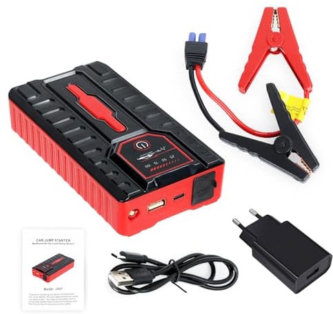 Saterkali Avviatore di emergenza per auto, 49800 mAh, caricabatterie portatile Power Bank 12 V, batteria per auto con morsetti intelligenti, cavi di ricarica USB, scatola di emergenza con torcia a LED