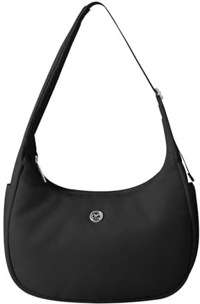 Babysun Mini-Umhängetasche für Damen, Nylon, Halbmondtasche, Unterarm-Umhängetasche, Damen-Schulterhandtaschen, kleine Tragetasche, Weiß (Black-2L)