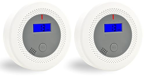 Kohlenmonoxidmelder mit 10-Jahres-Lithiumbatterie, Sprachalarm & LED-Display – CO-Warnmelder EN50291 Zertifiziert, für Haus, Wohnung, Wohnmobil（2 Stück）