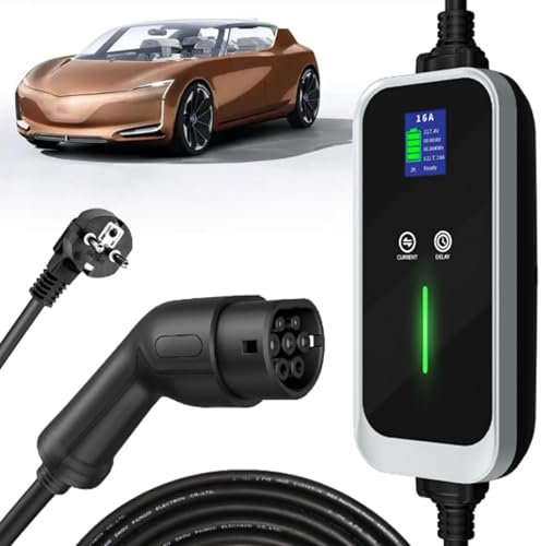 Type 2 Electric Vehicle Charging Cable, Electric Vehicle Fast Charging Cable, Switchable Current 6-16A 3.5KW, Type 2 EV Charger, Car Charging Cable with Bag