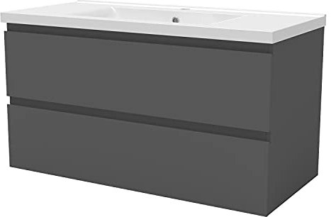 Acezanble 1000mm Bathroom Vanity Unit With Wash Basin Resin Sink, 2 Drawers, High Gloss Grey, Cloakroom Storage Furniture Under Basin Cabinet, Wall Hung Cabinets