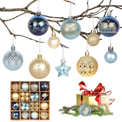 Weihnachtskugeln Christbaumkugeln Weihnachtsbaumschmuck Kugel Ornamente Set Weihnachtskugeln für Party Geschenk Dekoration, 44 Stück