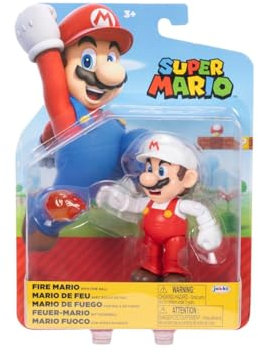 Nintendo - Super Mario Bros – Figur mit Gelenken, 10 cm – FeuerMario mit Feuerball