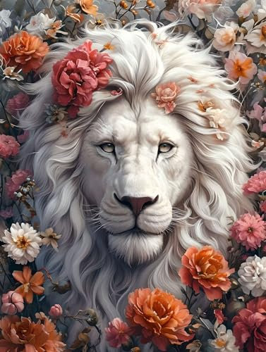 Peinture par Numero Le lion blanc, Peinture Numero Adulte Kit de Peinture à l'huile sur Toile Bricolage, Pour Enfant Débutants Peinture Loisir Creatif Idéal Comme Cadeau Noël ou Décor 35x50cm L-17