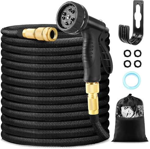Expandable Garden Hose 30M/100FT with 10 Function Spray Nozzle 3/4” Solid Brass Fittings,Leak-Proof Anti-Kink Convenient Storage Light Weight Outdoor Water Hose