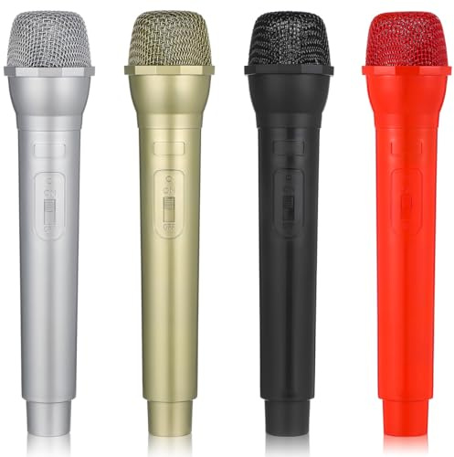 Toddmomy Children Microphone Props Set of 4 Fake Microphone Prop for Pretend Play Speech Practice Costume Accessory and Group Activities Lightweight Plastic