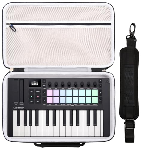 worfty Case for Novation Launchkey Mini 25 MK4 / MK3 / FLkey MIDI Keyboard Controller, Travel Carrying Case Suitable for Novation Launchkey 25 Keys Mini (Black)
