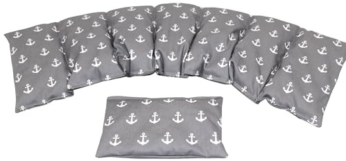 MARITIM ANKER Kirschkernkissen 2 er Set Langes 67 x 18 cm 7 Kammer + kleines Körnerkissen Wärmekissen XXL Schulterkissen Nackenkissen Mikrowelle + Backofen (Grau Anker, Traubenkerne)