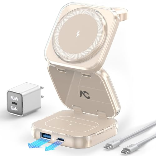 Charging Station, AC Island 5 in 1 Wireless Charging Station for iPhone 16 Pro/16/15/14/13/12, Mag-Safe Charger, Fast Wireless Charging Stand for Airpods, Apple Watch Series 10 - (Pink Gold)
