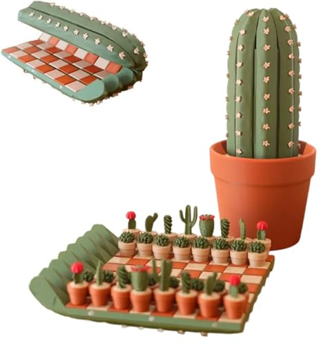 Set di 32 scacchi a forma di cactus stampati in 3D, da viaggio, con pezzi di scacchi per piante grasse, divertente gioco portatile per gli amanti delle piante, scacchiera pieghevole magnetica