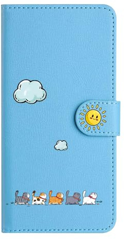 Nokverzy Handyhülle für Samsung Galaxy A17 5G/4G Hülle Klappbar mit Kartenfach Magnet Geldbörse Tier Muster Leder Handy Tasche Cover für Samsung Galaxy A17 5G/4G Klapphülle mit Band Katze Motiv Blau