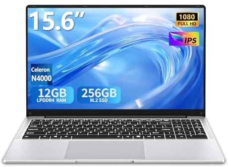 MOGIKK Notebook 15,6 Pollici 12 GB RAM 256 GB SSD N4000 Processore Portatile PC Schermo IPS Full HD WiFi 5 BT Mini HDMI Laptop Cerniera a 180 Gradi Peso Leggero 1,6kg per Studenti e Aziende.