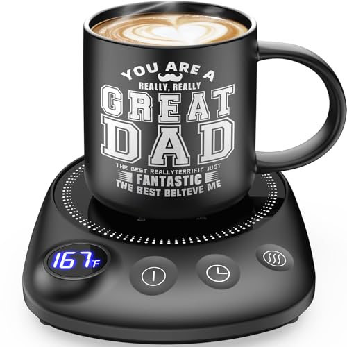 KitchekShop Coffee Mug Warmer - Fastest Heating & Highest Temperature, Coffee Cup Warmer for Desk Auto Shut Off, 4 Temp Settings & 1-12H Timer, Smart Electric Beverage Warme (Cup Warmer Set for dad)