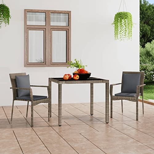 QJBSAVVA Gartenstühle Poly Rattan Grau 2er Set mit Kissen 59x53,5x88 cm Outdoor Sitzgruppe Stapelbar für Balkon Terrasse und Garten
