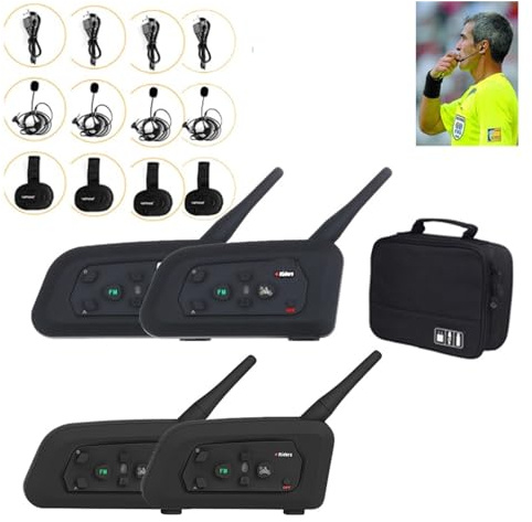 Talkie-walkie, 4 pièces 1200M interphone Full Duplex 4 Voies entraîneur de Football Juge Tour d'oreille écouteur Arbitre système de Communication BT Interphone