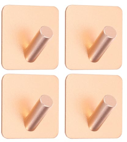 QUARKZMAN 4 Stück Selbstklebende Handtuchhaken Aluminium Roségold | Quadrat schief Starke Klebekraft Klebehaken Wandhaken Handtuchhaken, Für Badezimmer Küche Zuhause Und Büro