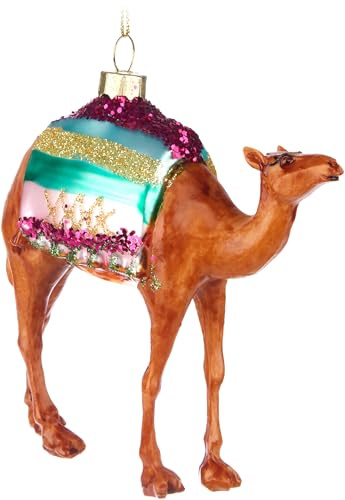 BRUBAKER Kamel mit Decke Bunt - Weihnachtskugel aus Glas - Handbemalt und Mundgeblasen - Dromedar Christbaumschmuck Lustig - Christbaumkugel Figuren Weihnachtsdeko Anhänger - Deko Baumkugel