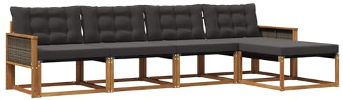 vidaXL Outdoor-Sofagarnitur mit Kissen 5 pcs Natürlich und Schwarz, Garten, moderner, langlebiger Outdoor-Sofa, Sessel-Ecke, Lounge-Möbel, Terrasse Set