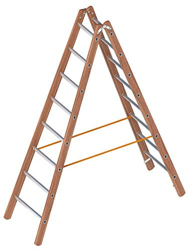 Layher 1028008 Verbundstehleiter, Holz-Aluminium-Stehleiter 2x8 Sprossen, beidseitig begehbar, klappbar, Länge 2.40 m