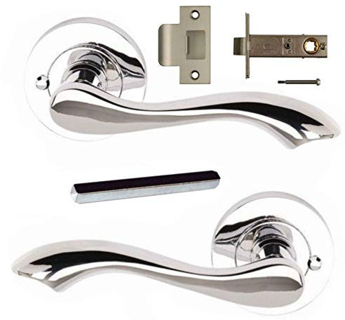 Venus Polished Chrome Lever Door Push Button Privacy Handles on 53mm Round Rose Excel Hardware 3680-PRV