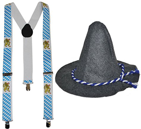 Karneval-Klamotten Seppel-Hut Herren mit Hosenträger Oktoberfest