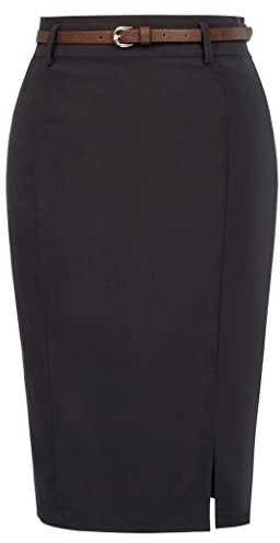 Kate Kasin Womens Stretch Pencil Skirt Bodycon Knee Length Formal Skirts with Slit Black M