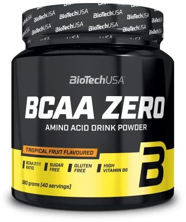 BioTechUSA BCAA Zero - Essentielles Aminosäurepulver | 6g BCAA mit Instant L-Leucin | Vegan | Zuckerfrei, Laktosefrei, Glutenfrei, 360 g, Tropische Früchte
