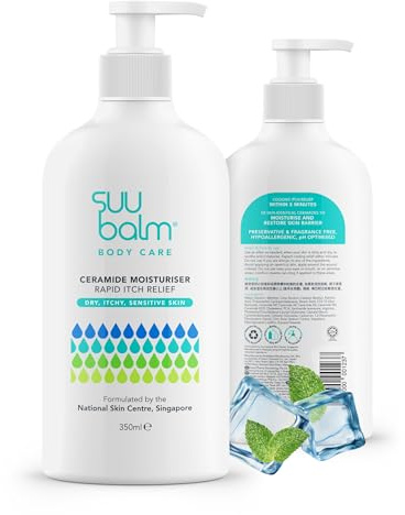 Suu Balm Fast Itching Relief Cream, Anti Itch Lotion for Sensitive Skin, Eczema, Psoriasis & Extreme, Very Severe & Dry Skin, Derm Formula, Menthol & Ceramides (350ml)