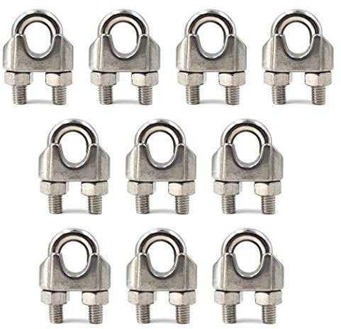 Abrazaderas de cable de acero inoxidable 304 con cuerda de alambre, M10, 10 PCS