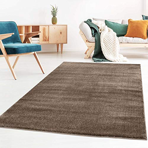 Taracarpet Kurzflor-Designer Uni Teppich extra weich fürs Wohnzimmer, Schlafzimmer, Esszimmer oder Kinderzimmer Gala braun 140x200 cm
