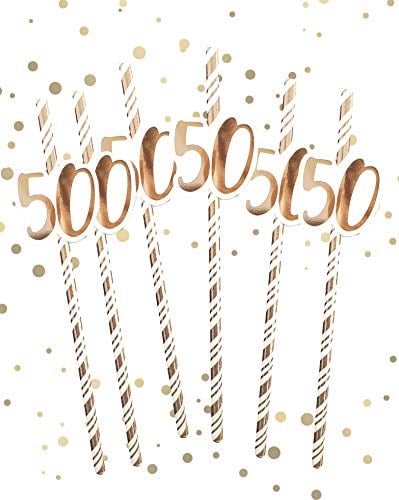 Alandra Party STRAW-50 50th Birthday Straws Cream & Rose Gold Metallic, Pack of 6