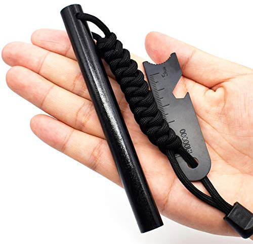 Eldstål XXL | Set med eldsten med paracord skrapa | EXTREM stark gnistflyg | Magnesiumbrandstartare | Brandsten Survival 13 cm lång, Ø 13 mm