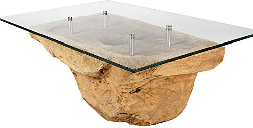 Windalf Antiker Vintage Couchtisch mit Glasplatte AOVY b: 80 cm h: 39 cm Uriger Teakholztisch Lowboard Unikat Handarbeit Wurzelholz