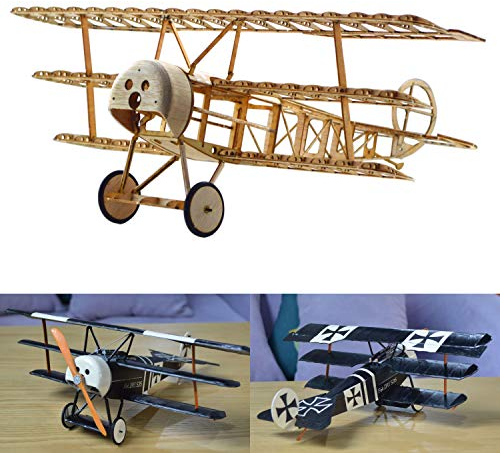 Fokker Dr.1 Slow Flyer model aircraft kit, scale 1:20, 358 mm wingspan, RC model aircraft kit, diy airplane to build yourself, laser-cut balsa wood components, 358 x 280 x 135 mm, 48 g RTF