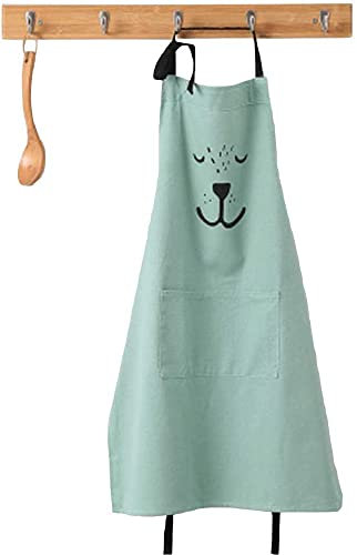 JameStyle26 Smile Schürze aus Baumwolle & Leinen Star Damen Küchenschürze Latzschürze Kochschürze mit Tasche Kochen Backen Mama Kind Look (Mint, Größe L & S als Set)