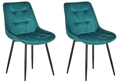 Beliani Esszimmerstuhl 2er Set Samt blau türkis mit Metallgestell schwarz Retro Melrose