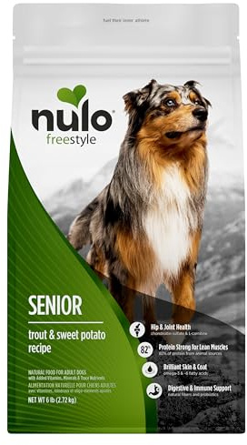 Nulo FreeStyle Senior Dry Dog Food - Trout & Sweet Potato, High Protein Grain Free Dog Food, Kibble with Probiotics, Glucosamine, Chondroitin, Hip and Joint Support, Small, Medium, Large Breeds, 6lb