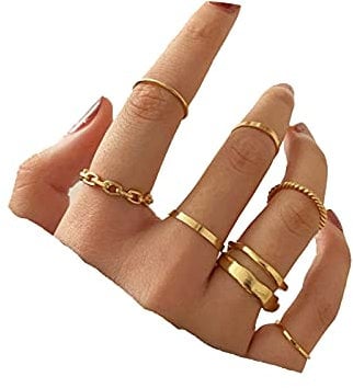 Yheakne Boho Rings Set - Gold Stacking Knuckle, Midi, Fashion Simple Joint Finger Rings Accessories for Women and Teen Girls (Style B)