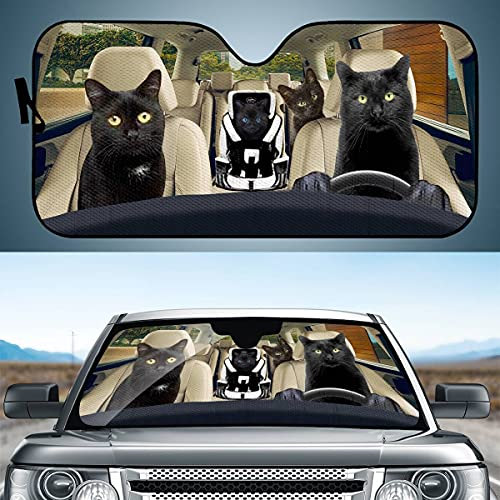 UOIMAG - Parasol universal para parabrisas con estampado de familia de gatos negros, para coche, para vehículos todocamino y camiones (145 x 69,6 cm)