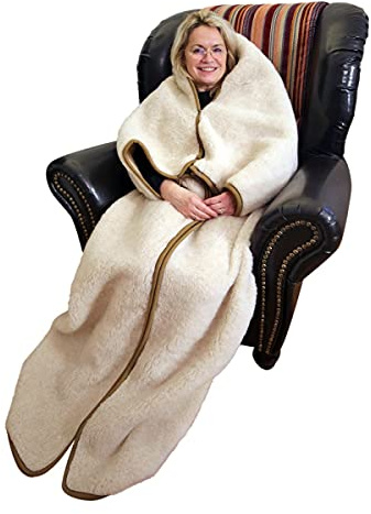 Hollert Wolldecke TV Decke aus Merinowolle Beige 160x200 Kuscheldecke