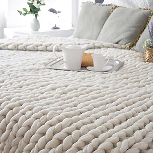 YZJJ Grob Gestrickte Kuscheldecke Decke Wolle sperrig handgestrickt werfen weiche Sofadecke Haustierbett, Merino Wolldecken weiches gemütliches Polyester, Dicker geflochtener Knoten