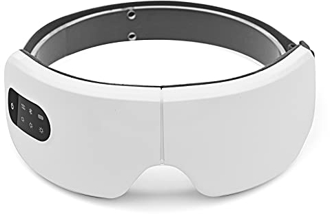 Layhou Elektrisches Augenmassagegerät mit Wärmevibration zur Entlastung der Augen Eingebauter Akku Einstellbares Gummiband 4 Temperaturstufen BT Musikverbindung Weiß