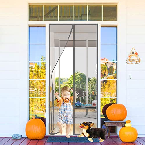Moustiquaire sur Mesure AimantéE Facile à Installer Fermeture Automatique Moustiquaire Porte Fenetre Animaux AcceptéS pour Porte d Entrée Intérieur/Patio 210 x 215 cm Gris