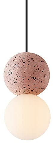 Lustre d'idées de couture à double cercle minimaliste moderne suspension ronde en terrazzo rose Lumières de suspension de décoration d'abat-jour en verre blanc Bar Cuisine Chevet Petit Eclairage Décor