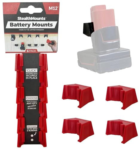 StealthMounts Milwaukee M12 Battery Holders | Battery Mounts for Milwaukee M12 | 4 Pack | Battery Organizer Clips